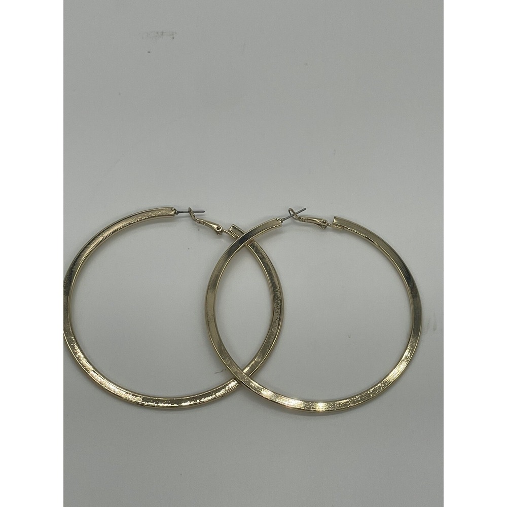 LARGE 3" Hoop Earrings Gold Tone Jewelry Fashion Casual Party Vacation